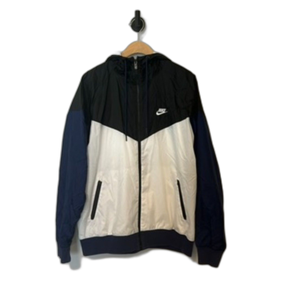 Nike Womens Windbreaker Size Large Long Sleeve Black White Full Zip-up